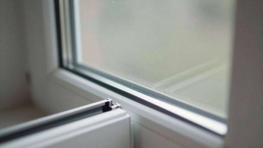 Impact-resistant window frame with reinforced glass.