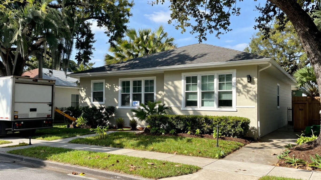 Jacksonville home with new windows and contractor truck.