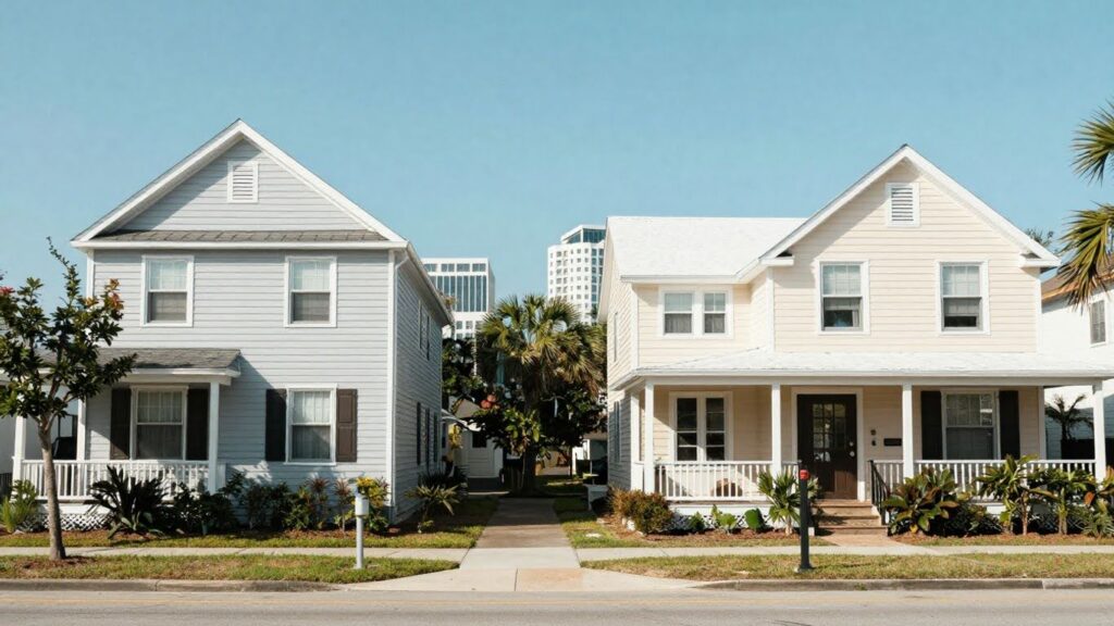 Jacksonville street with houses and windows.