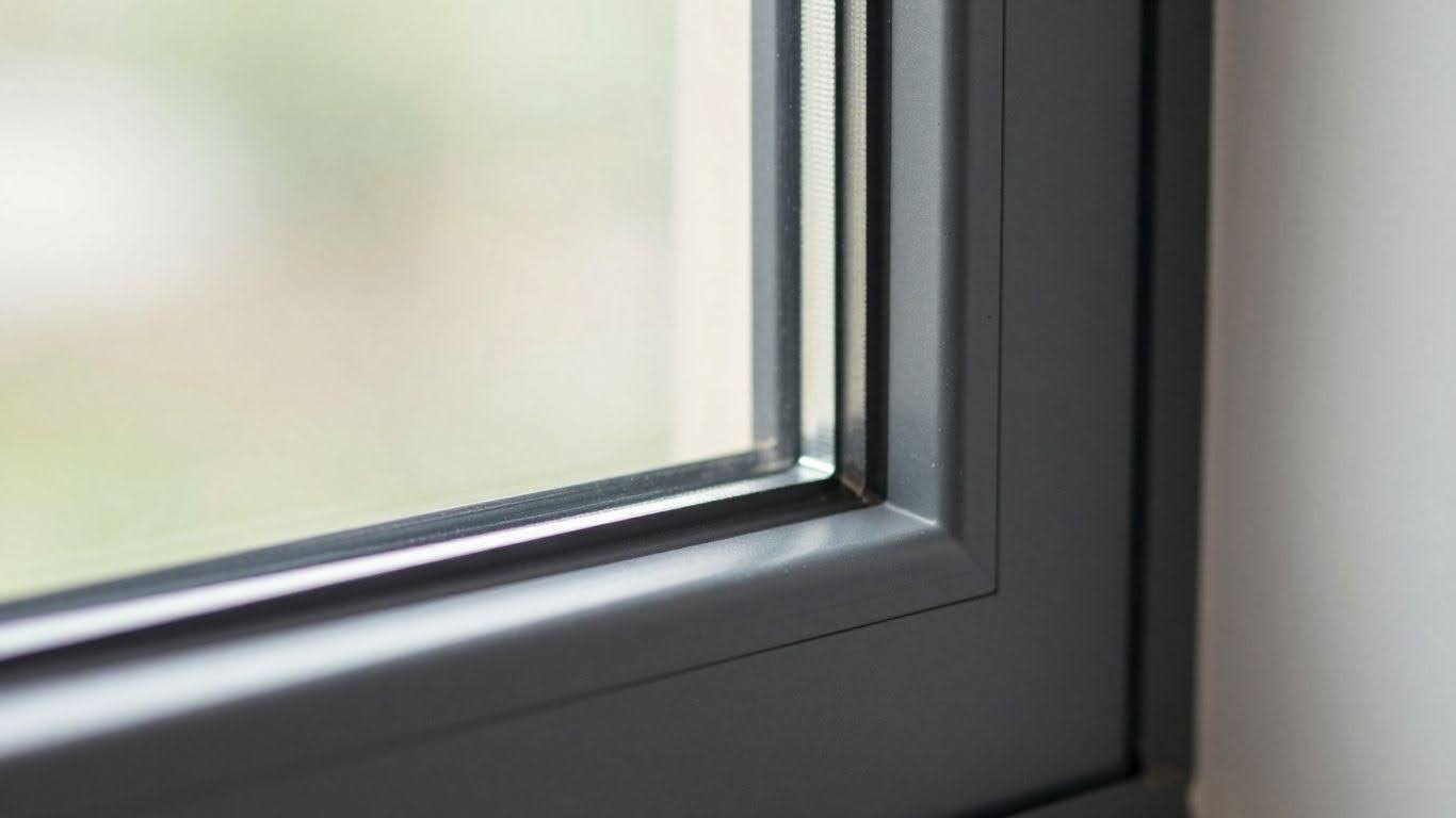 Window frame with thermal break technology detail.