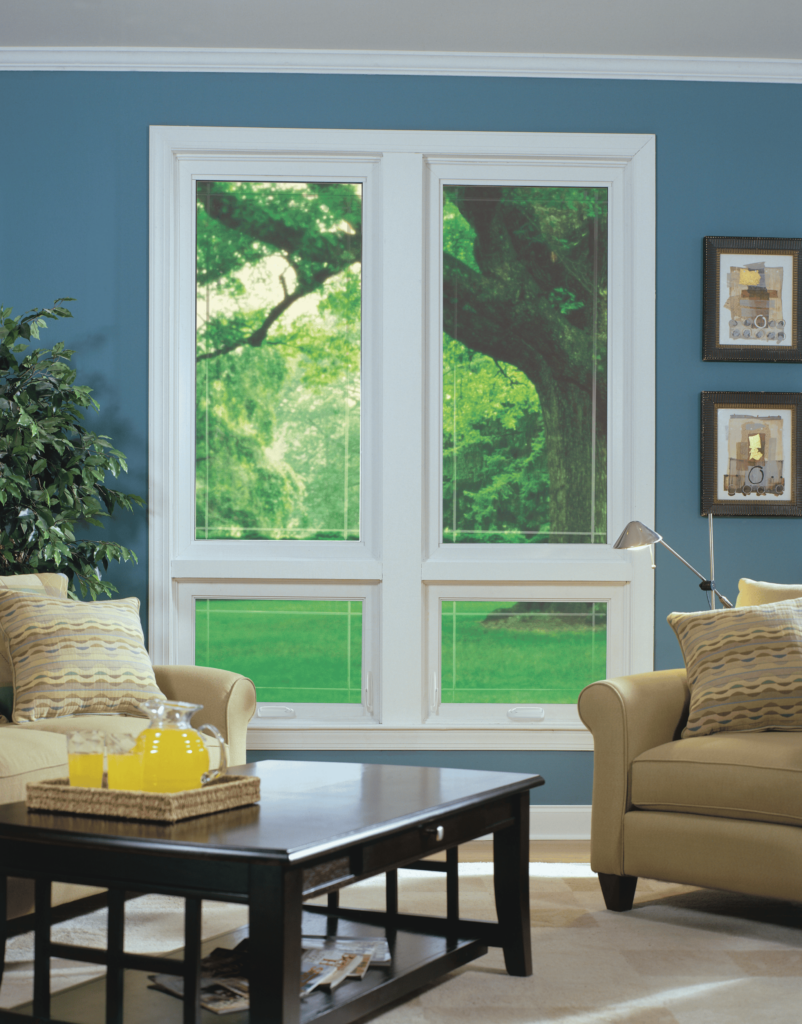 Living room with new awning replacement windows by Wallaby Windows in Morrisville NC