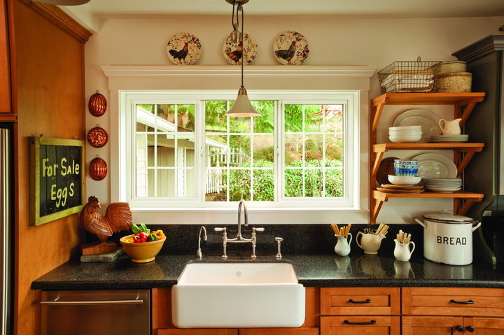 Kitchen with new slider replacement window installed by Wallaby Windows in Cary NC