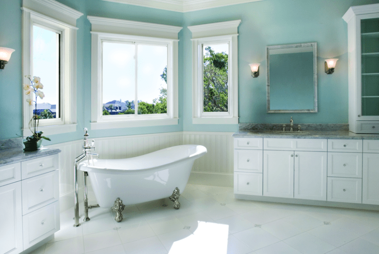 Bathroom with new slider replacement windows installed by Wallaby Windows in Wake Forest NC