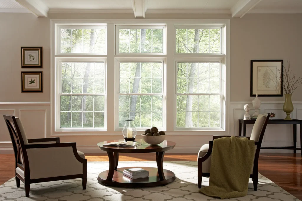 Large living room windows installed by Wallaby Windows in Wake Forest NC as part of the Advantage Series
